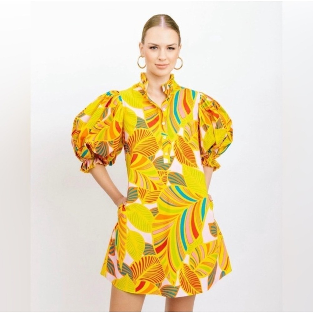 Flora Bea Adelina Dress in Farm Valley Ruffle Pleat Puff Pocket Flower Preppy S